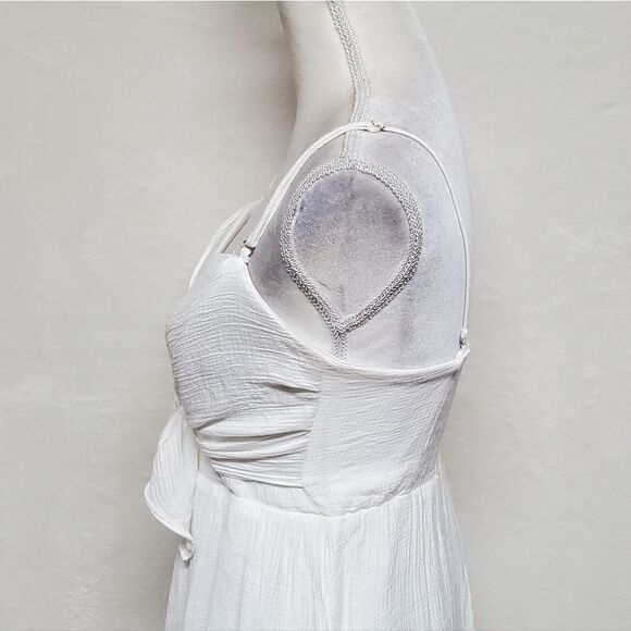 ANTHROPOLOGIE Entro White Bustier Tie Bust Spaghetti Strap Smocked Pocket Dress - Picture 8 of 15